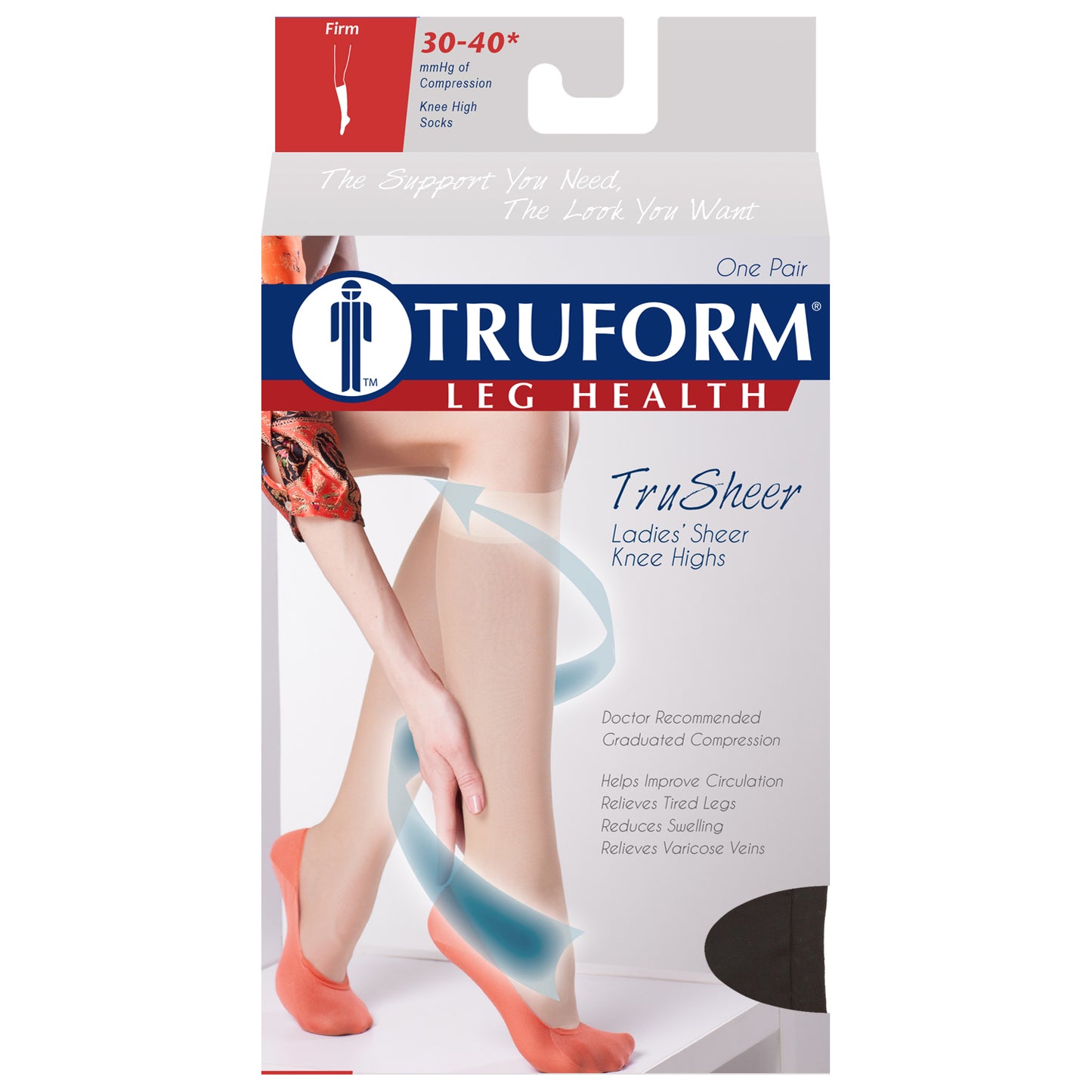 Truform Sheer Compression Stockings, 30-40 mmHg, Women's Knee High Length, 30 Denier