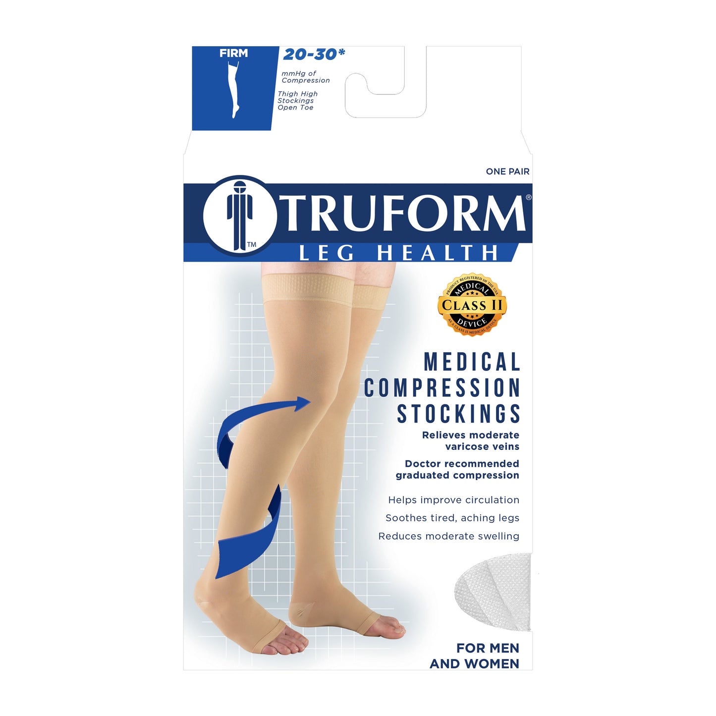 Truform 20-30 mmHg Compression Stockings for Men and Women, Thigh High Length, Dot-Top, Open Toe