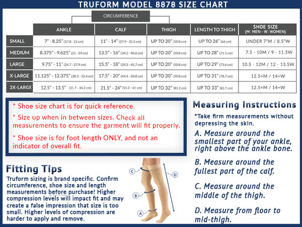 Truform 15-20 mmHg Compression Stockings for Men and Women, Thigh High Length, Dot Top, Closed Toe