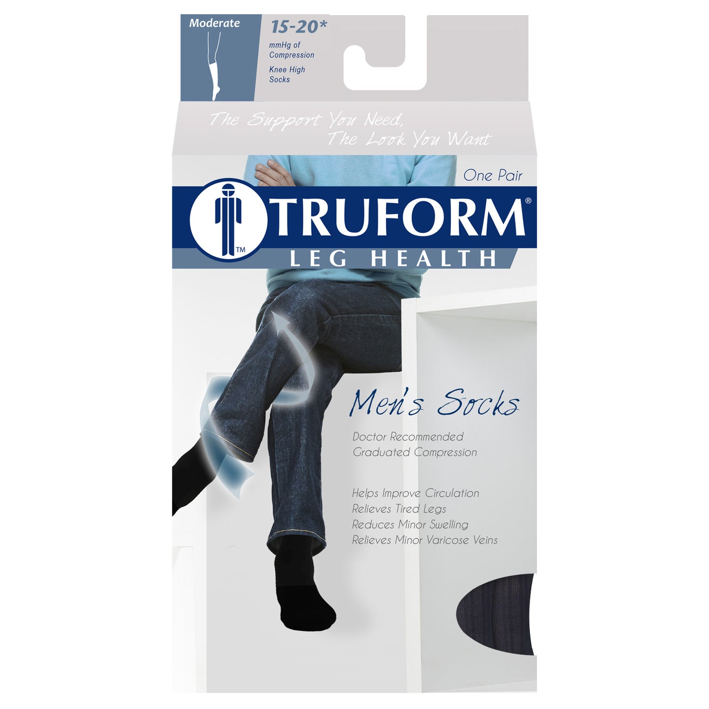 Truform Compression Socks, 15-20 mmHg, Men's Gym Socks, Knee High Over Calf Length