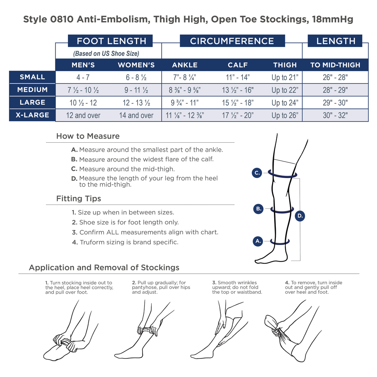 Truform Surgical Stockings, 18 mmHg Compression for Men and Women, Thigh High Length, Open Toe