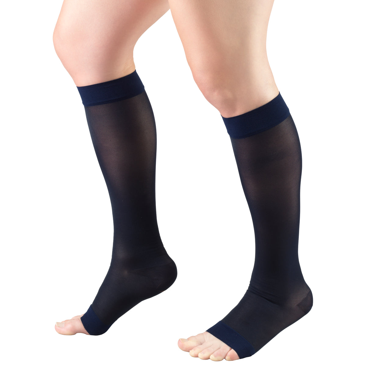 Truform Sheer Compression Stockings, 15-20 mmHg, Women's Knee High Length, Open Toe, 20 Denier