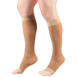 Truform Sheer Compression Stockings, 15-20 mmHg, Women's Knee High Length, Open Toe, 20 Denier
