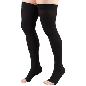 Truform 20-30 mmHg Compression Stockings for Men and Women, Thigh High Length, Dot-Top, Open Toe