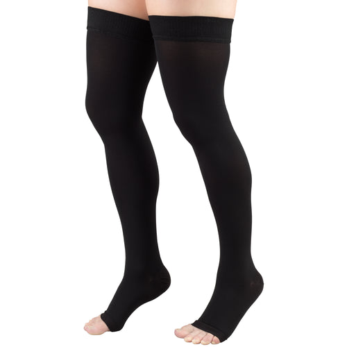 Truform 20-30 mmHg Compression Stockings for Men and Women, Thigh High Length, Dot-Top, Open Toe