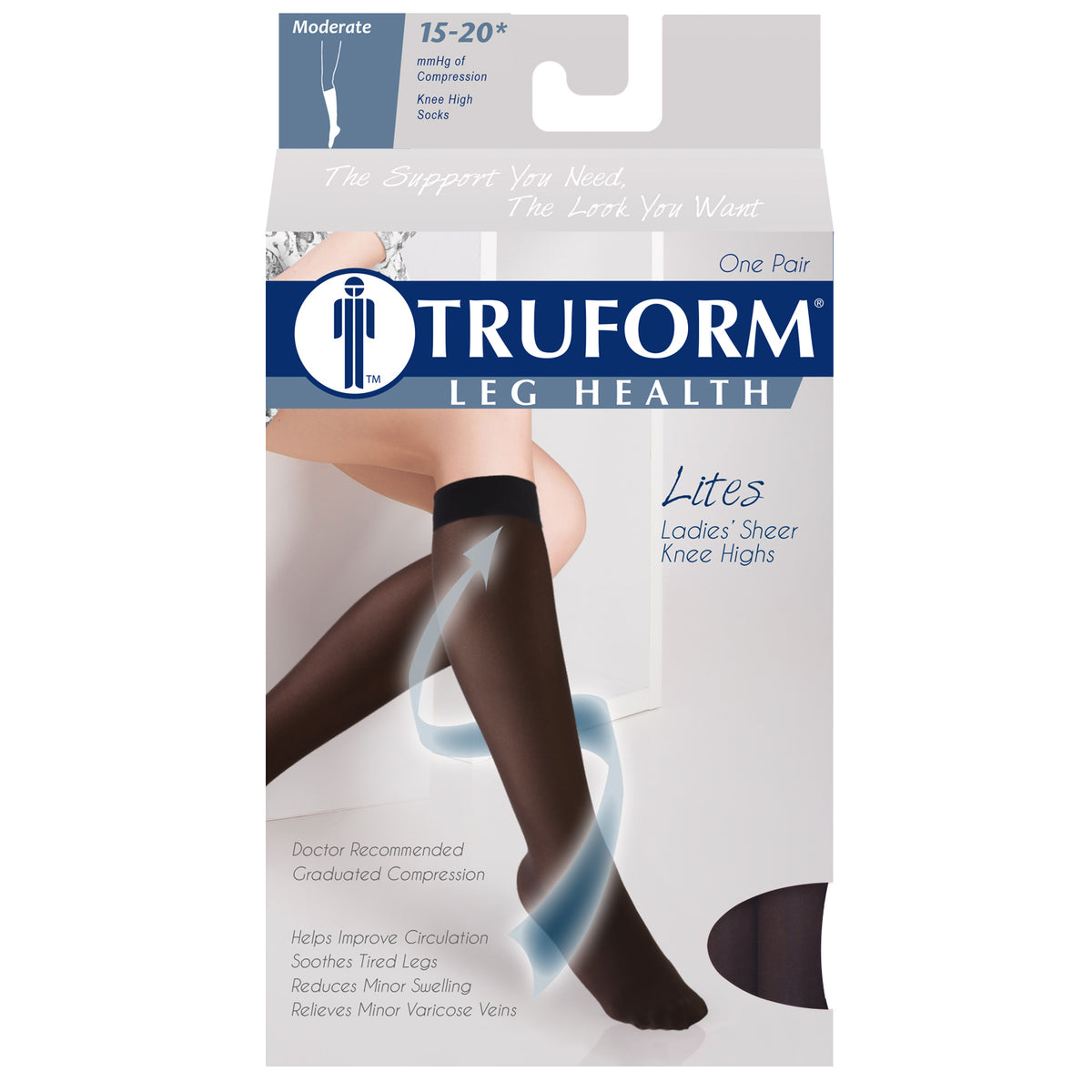 Truform Sheer Compression Stockings, 15-20 mmHg, Women's Knee High Length, 20 Denier