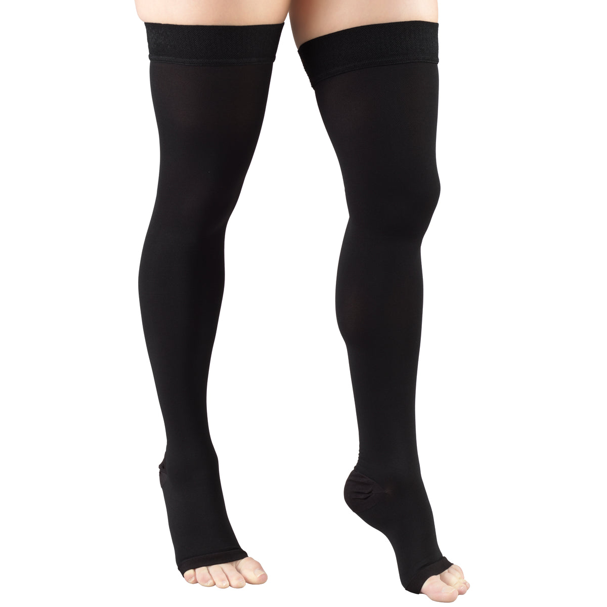 Truform 20-30 mmHg Compression Stockings for Men and Women, Thigh High Length, Dot-Top, Open Toe