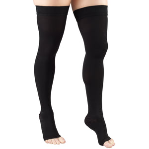 Truform 20-30 mmHg Compression Stockings for Men and Women, Thigh High Length, Dot-Top, Open Toe