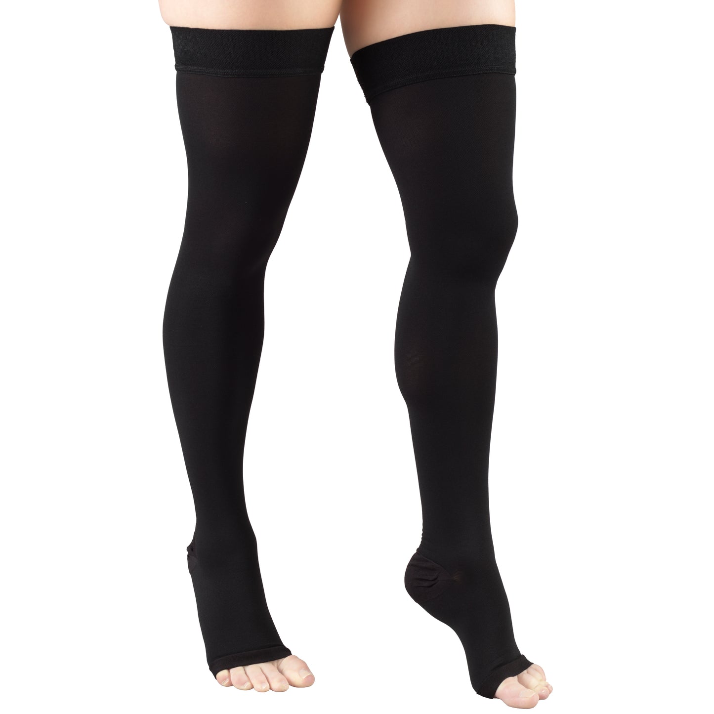 Truform 30-40 mmHg Compression Stockings for Men and Women, Thigh High Length, Dot-Top, Open Toe