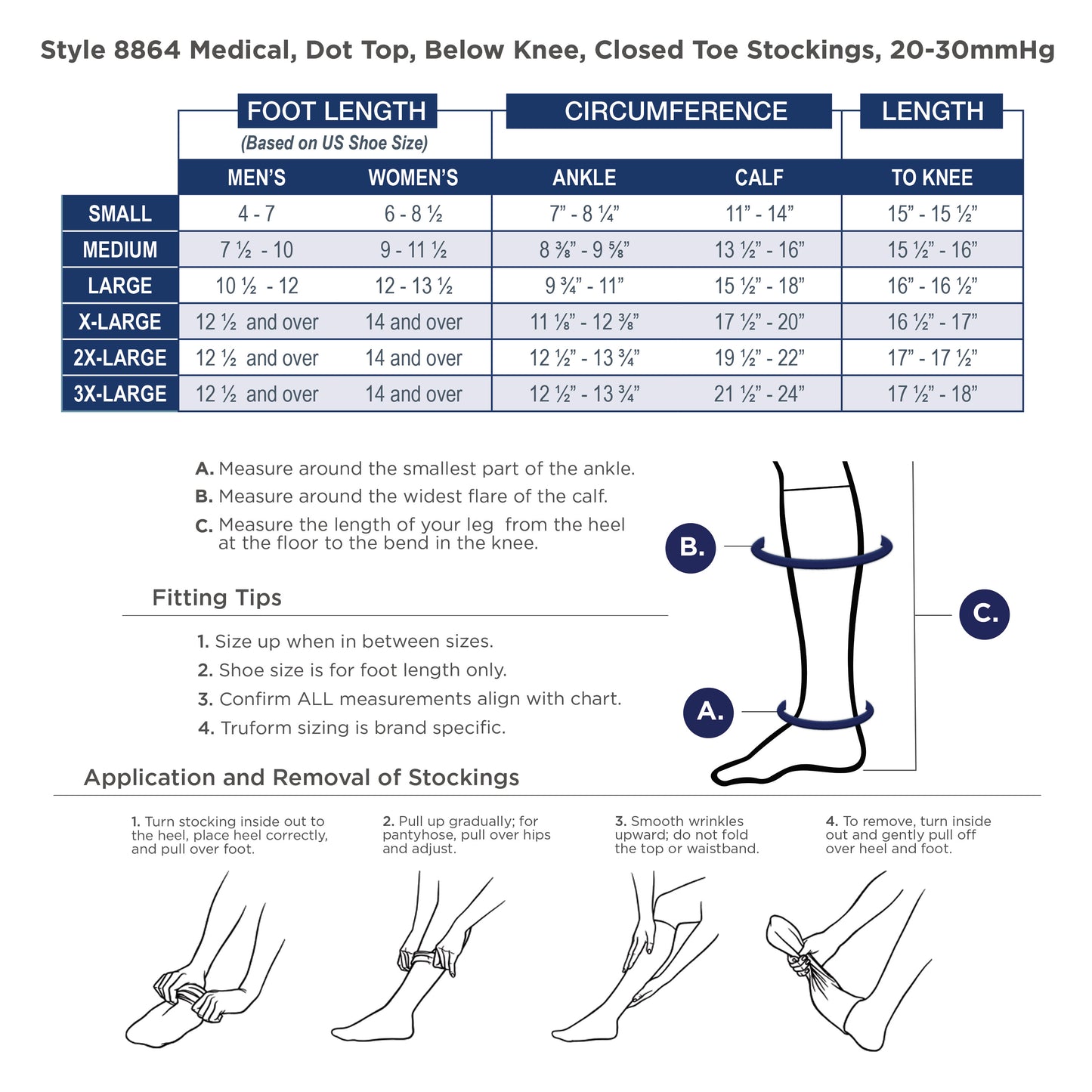 Truform 20-30 mmHg Compression Stockings for Men and Women, Knee High Length, Dot Top, Closed Toe