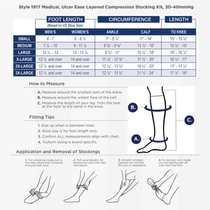 Truform Venous Ulcer Layered Compression Stocking Kit for Men and Women, 30-40 mmHg, Knee High Length, Open Toe