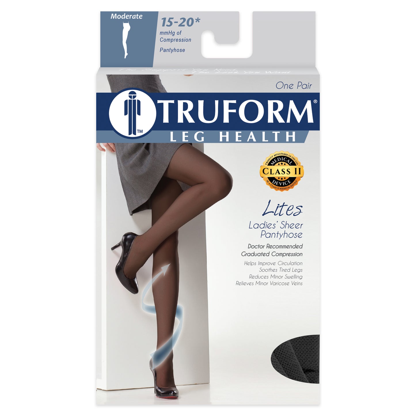 Truform 15-20 mmHg Compression Pantyhose, Sheer 20 Denier Women's Shaping Tights