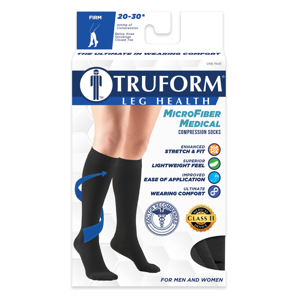 Truform 20-30 mmHg Compression Stockings for Men and Women, Knee High Length, Closed Toe