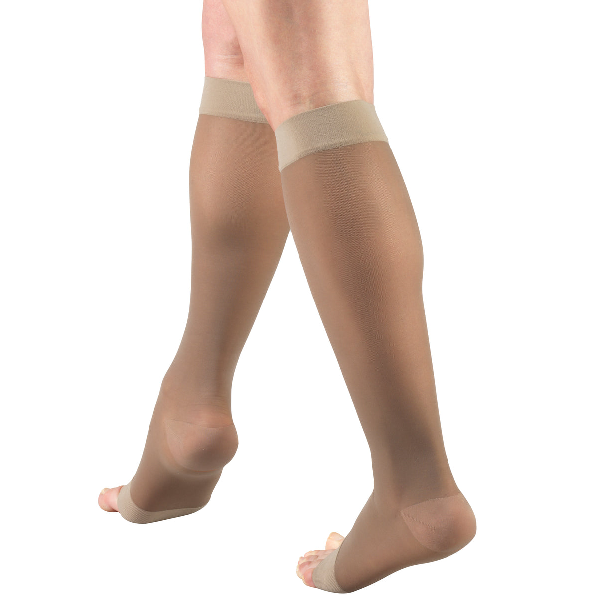 Truform Sheer Compression Stockings, 15-20 mmHg, Women's Knee High Length, Open Toe, 20 Denier