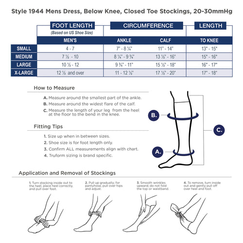 Truform Compression Socks, 20-30 mmHg, Men's Dress Socks, Knee High Over Calf Length