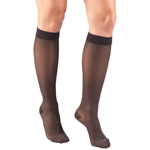 Truform Sheer Compression Stockings, 15-20 mmHg, Women's Knee High Length, Diamond Pattern