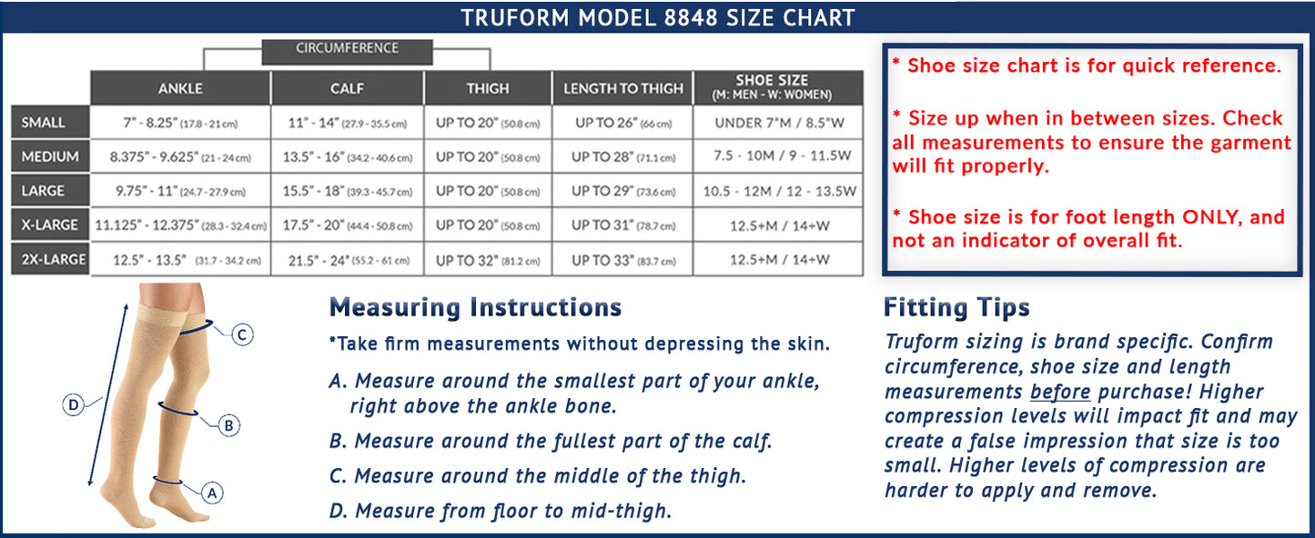 Truform 30-40 mmHg Compression Stockings for Men and Women, Thigh High Length, Dot-Top, Closed Toe