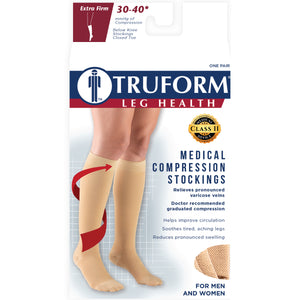 Truform 30-40 mmHg Compression Stockings for Men and Women, Knee High Length, Closed Toe