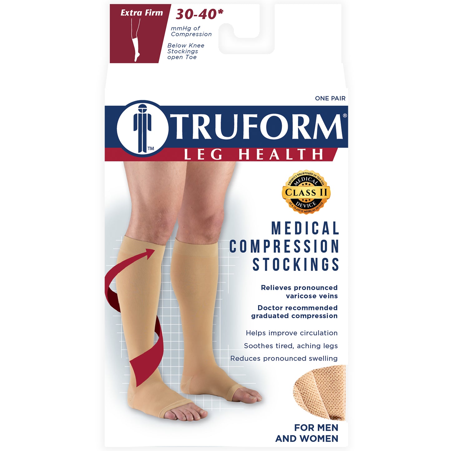 Truform 30-40 mmHg Compression Stockings for Men and Women, Knee High Length, Open Toe