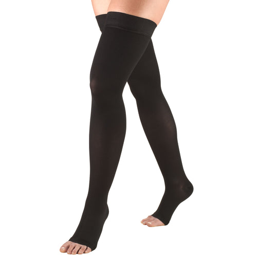 Truform 20-30 mmHg Compression Stockings for Men and Women, Thigh High Length, Dot-Top, Open Toe