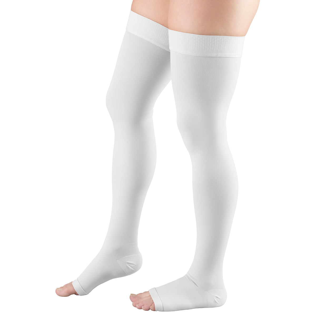 Truform 20-30 mmHg Compression Stockings for Men and Women, Thigh High Length, Dot-Top, Open Toe