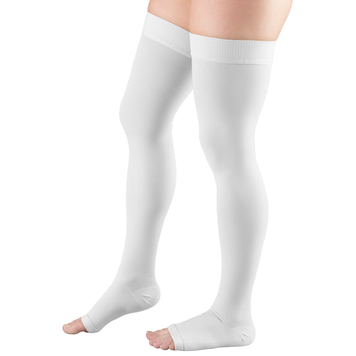 Truform 20-30 mmHg Compression Stockings for Men and Women, Thigh High Length, Dot-Top, Open Toe