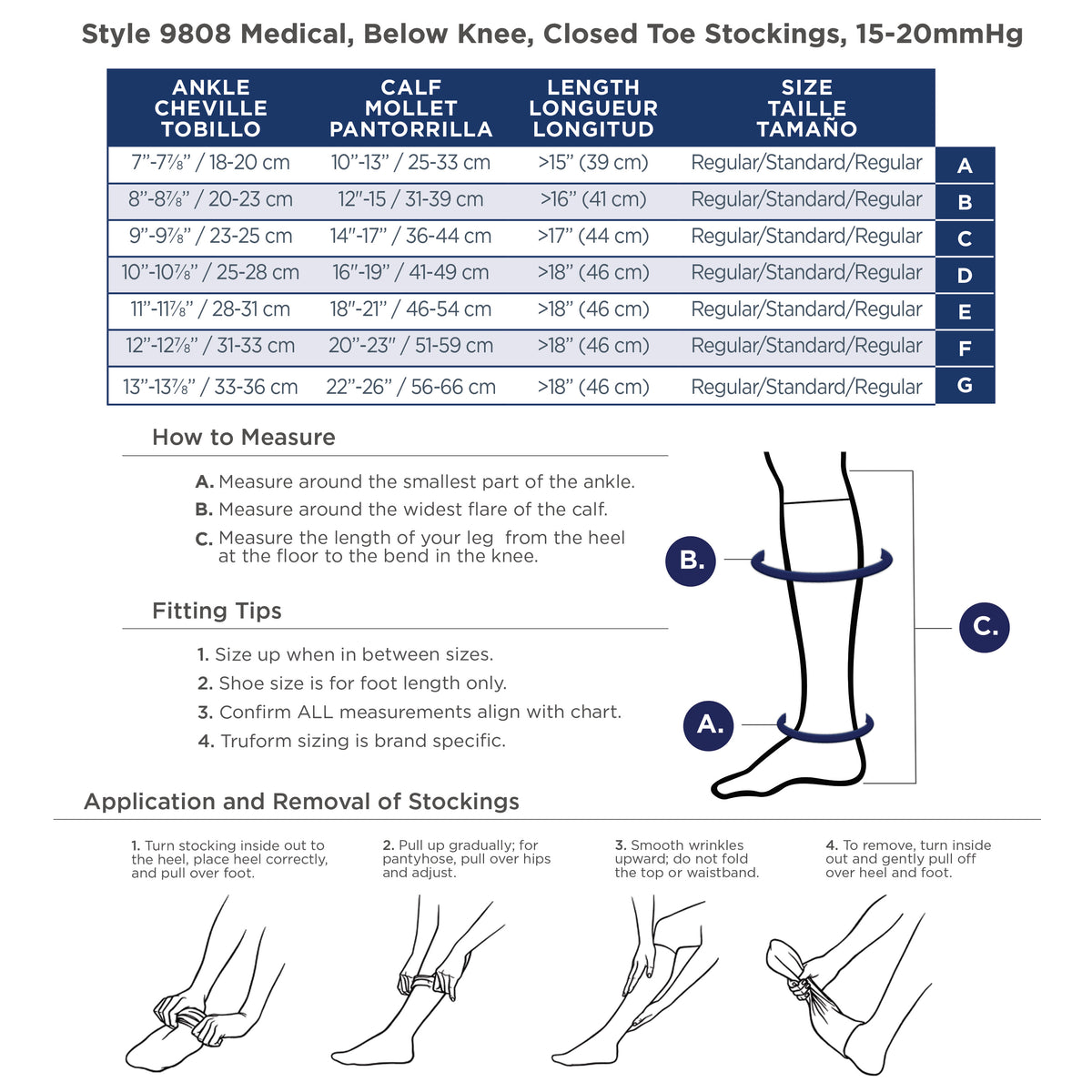 Truform HMNA 9808 Compression Stockings, Regular 15-20 mmHg, Below Knee BK, Men or Women, Closed Toe