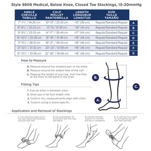 Truform HMNA 9808 Compression Stockings, Regular 15-20 mmHg, Below Knee BK, Men or Women, Closed Toe