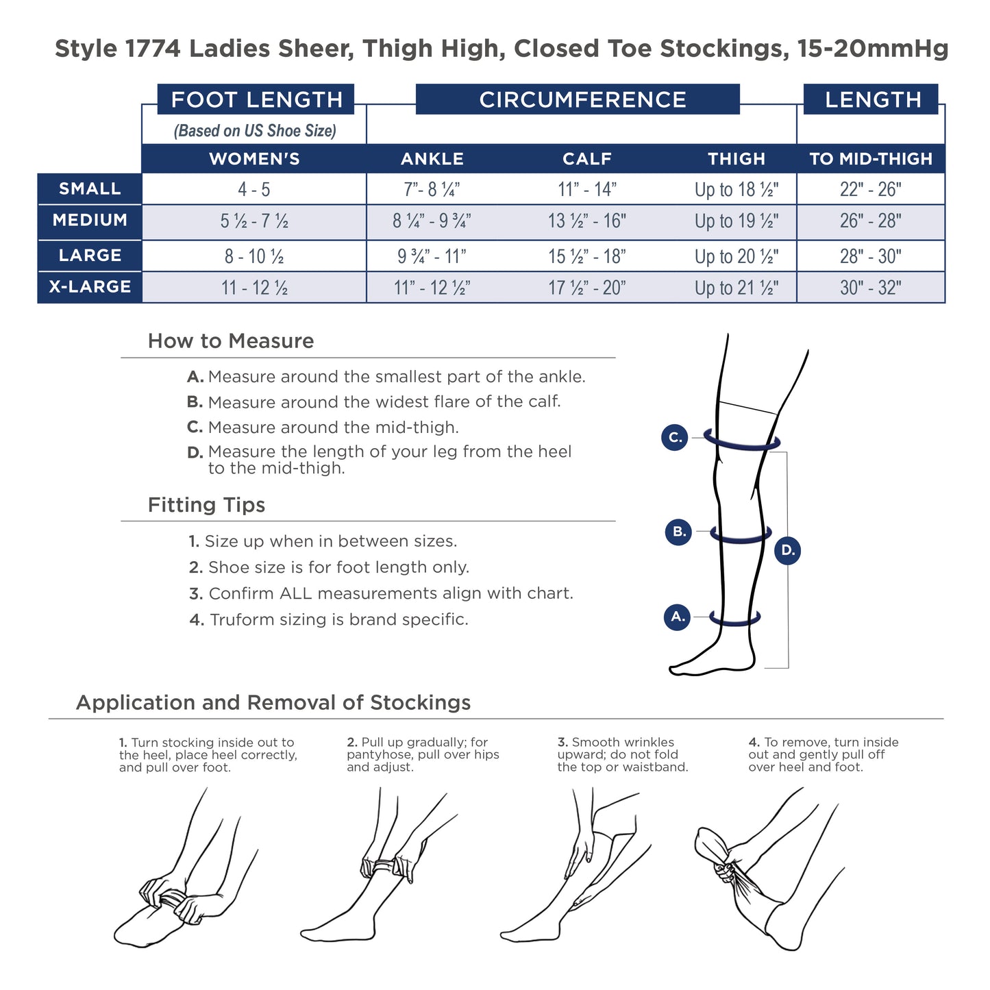 Truform Sheer Compression Stockings, 15-20 mmHg, Women's Thigh High Length, 20 Denier