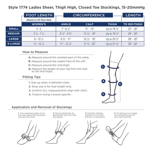 Truform Sheer Compression Stockings, 15-20 mmHg, Women's Thigh High Length, 20 Denier
