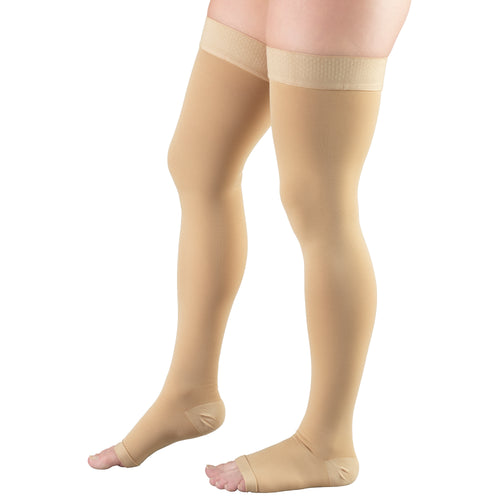 Truform 20-30 mmHg Compression Stockings for Men and Women, Thigh High Length, Dot-Top, Open Toe