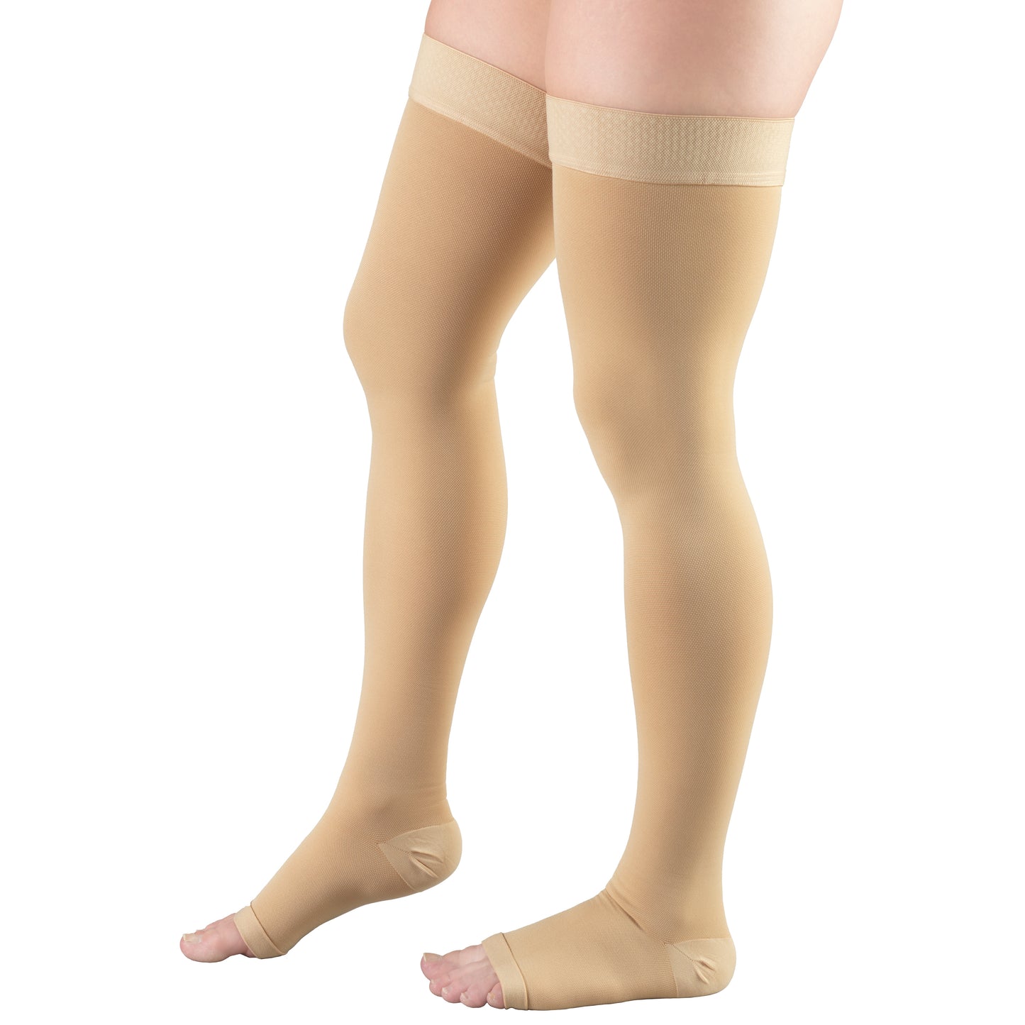 Truform 15-20 mmHg Compression Stockings for Men and Women, Thigh High Length, Dot Top, Open Toe