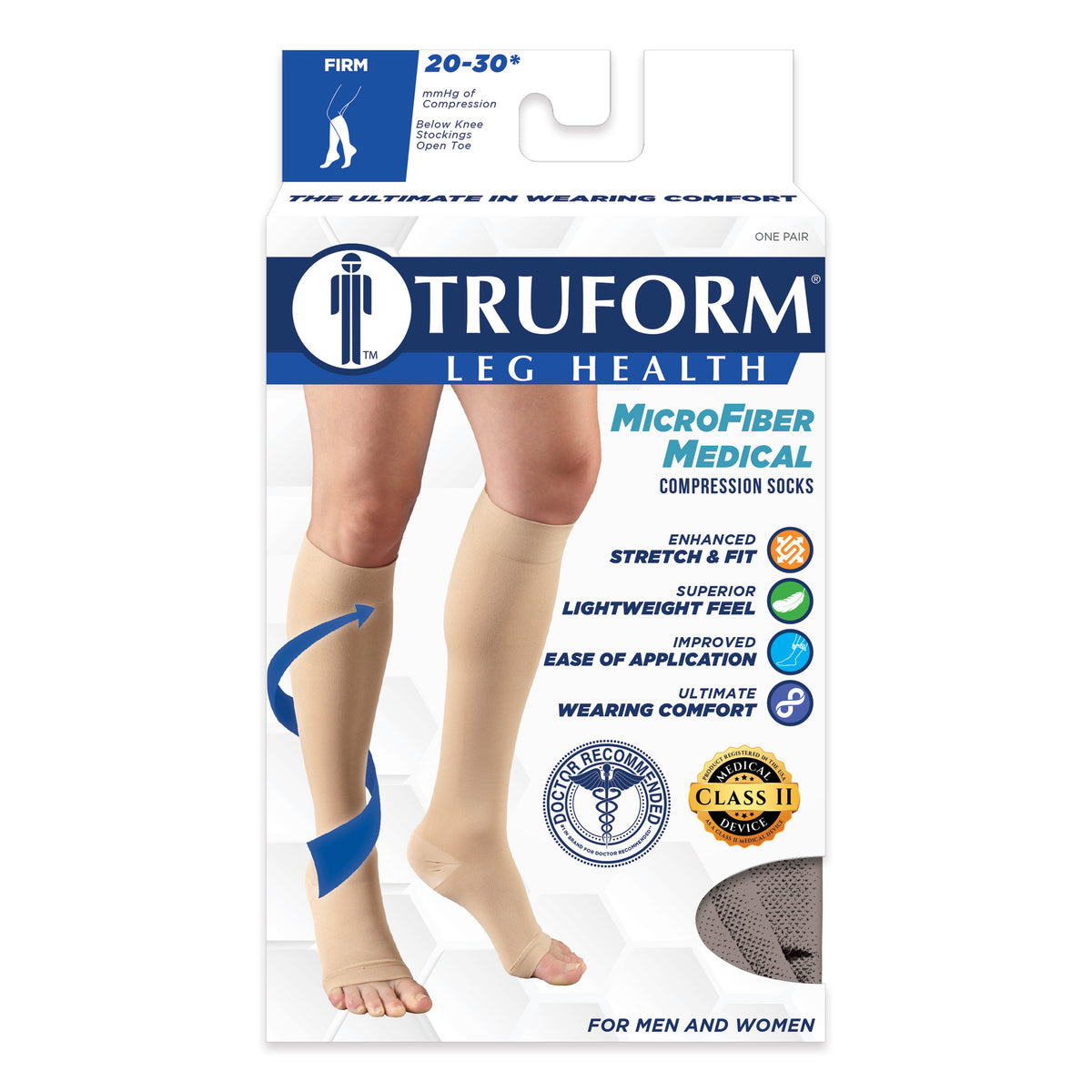 Truform 20-30 mmHg Compression Stockings for Men and Women, Knee High Length, Open Toe