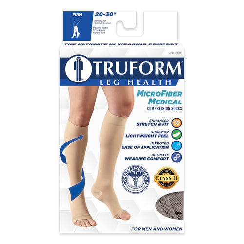 Truform 20-30 mmHg Compression Stockings for Men and Women, Knee High Length, Open Toe