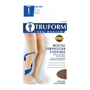 Truform 20-30 mmHg Compression Stockings for Men and Women, Thigh High Length, Dot Top, Closed Toe