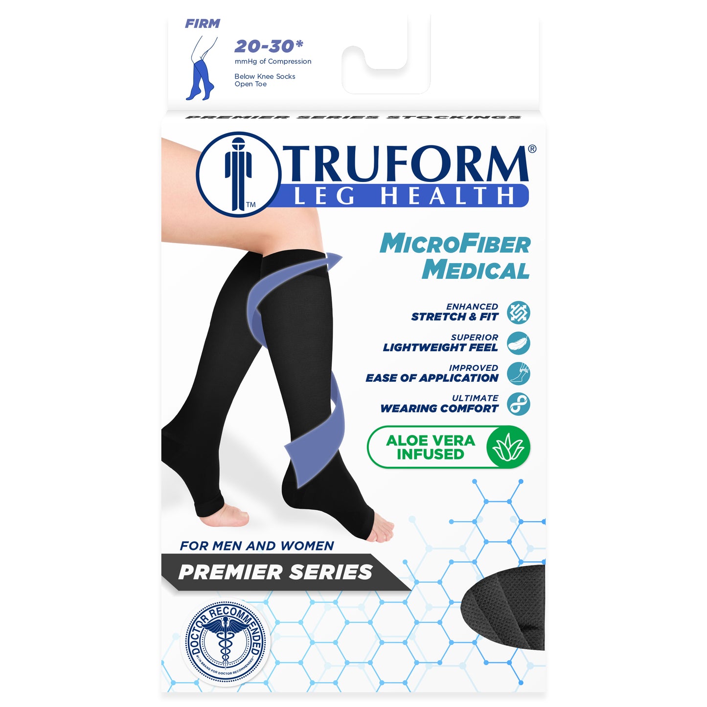 Truform 20-30 mmHg Medical Compression Stockings, Aloe Infused Microfiber, Knee High, Open Toe