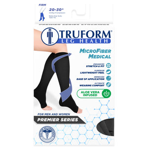 Truform 20-30 mmHg Medical Compression Stockings, Aloe Infused Microfiber, Knee High, Open Toe