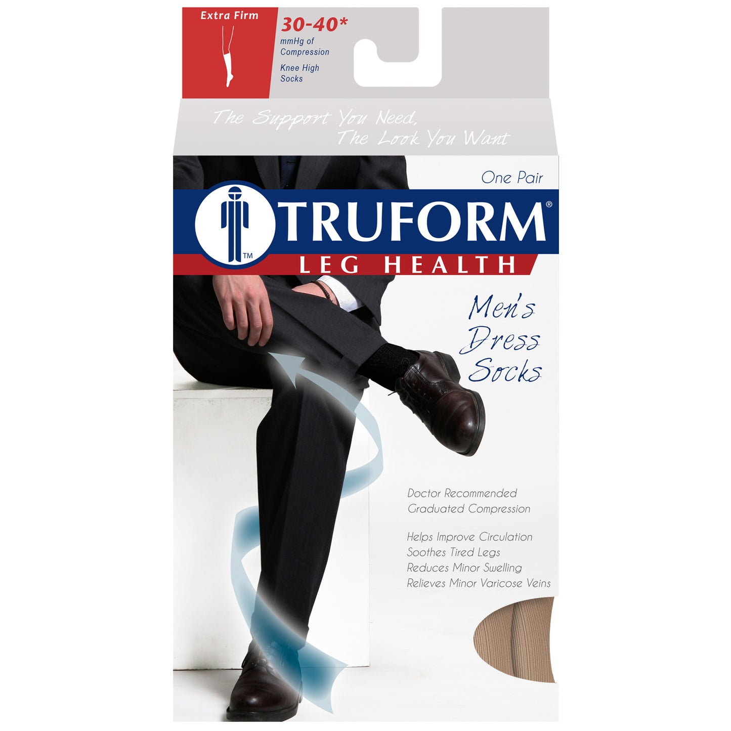 Truform Compression Socks, 30-40 mmHg, Men's Dress Socks, Knee High Over Calf Length