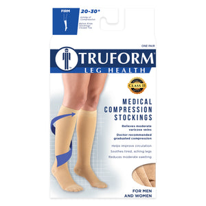 Truform 20-30 mmHg Compression Stockings for Men and Women, Knee High Length, Closed Toe
