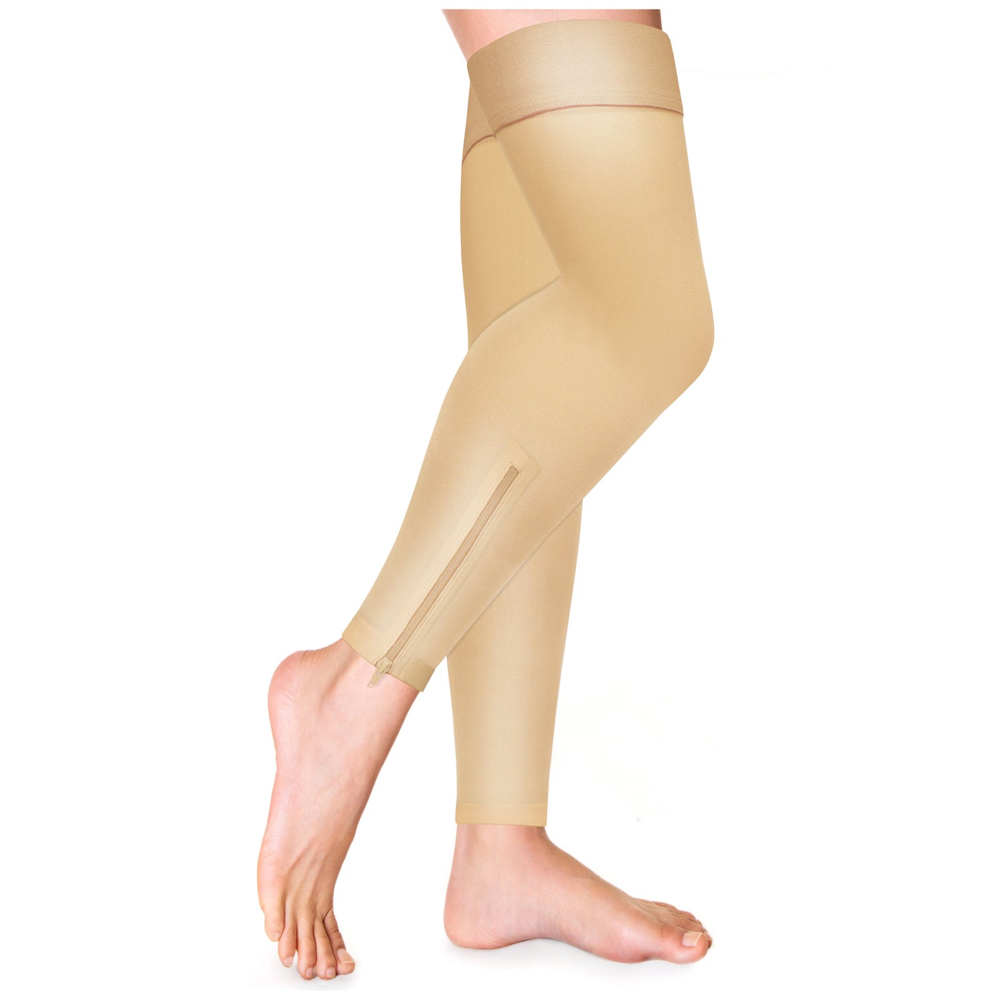Truform Zipper Compression Stockings, 15-20 mmHg, Medical Thigh Length Leg Sleeve for Women and Men, Footless