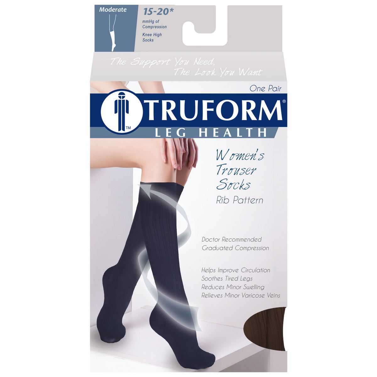 Truform Compression Socks, 15-20 mmHg, Women's Dress Socks, Knee High Over Calf Length