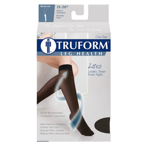 Truform Sheer Compression Stockings, 15-20 mmHg, Women's Knee High Length, 20 Denier