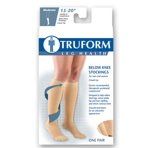 Truform HMNA 9808 Compression Stockings, Regular 15-20 mmHg, Below Knee BK, Men or Women, Closed Toe