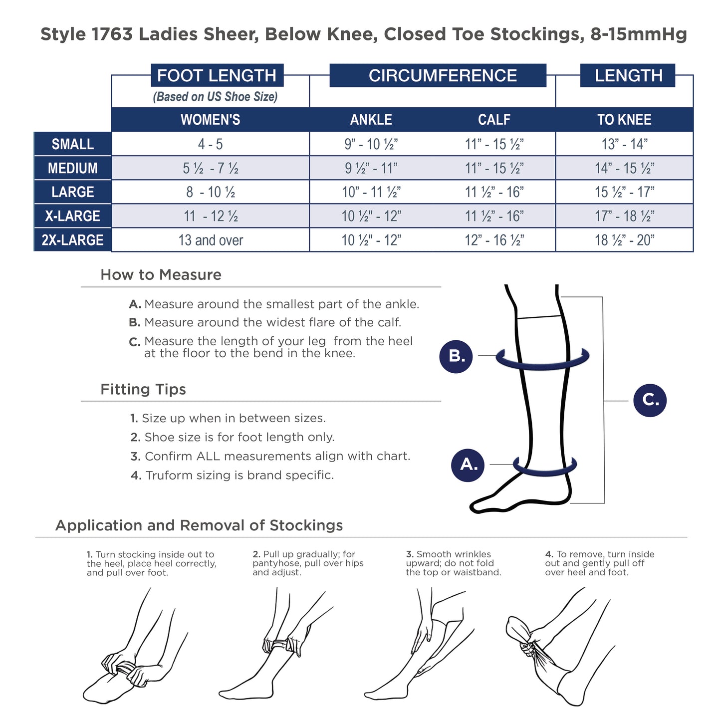Truform Sheer Compression Stockings, 8-15 mmHg, Women's Knee High Length, 20 Denier