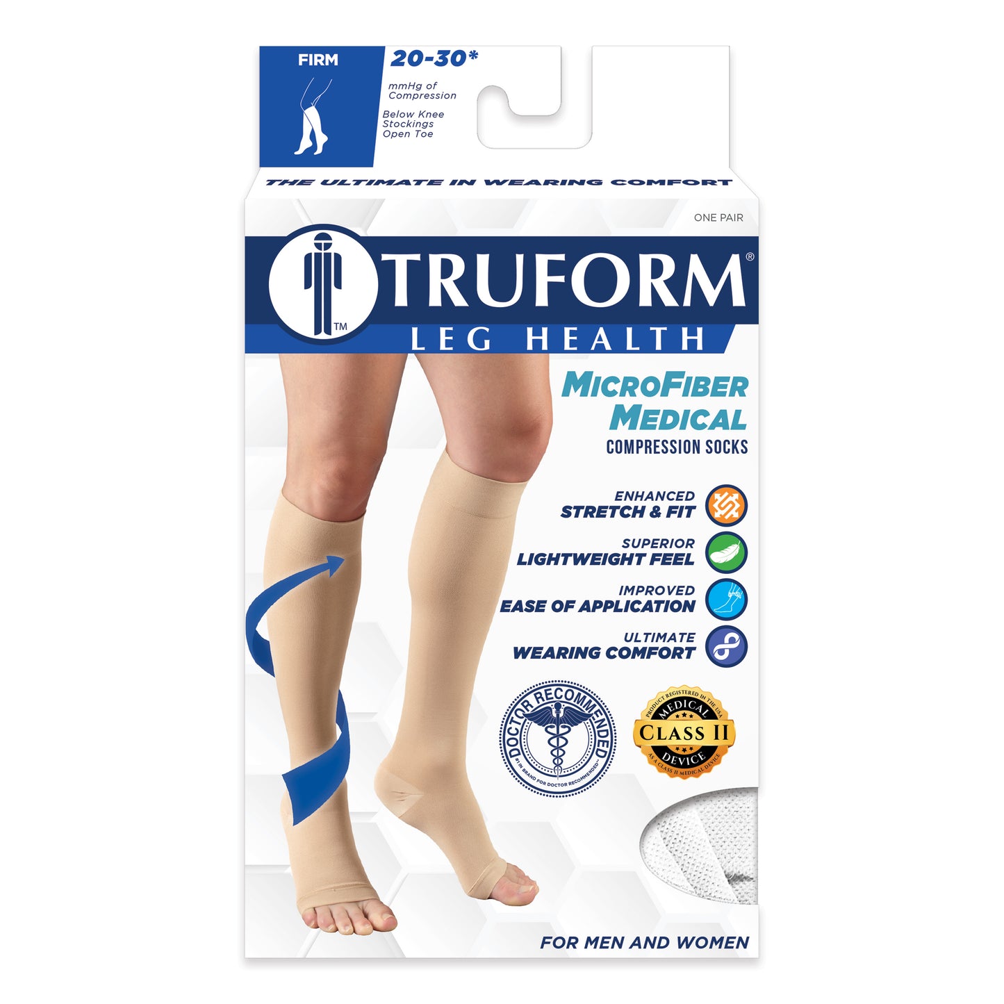 Truform 20-30 mmHg Compression Stockings for Men and Women, Knee High Length, Open Toe