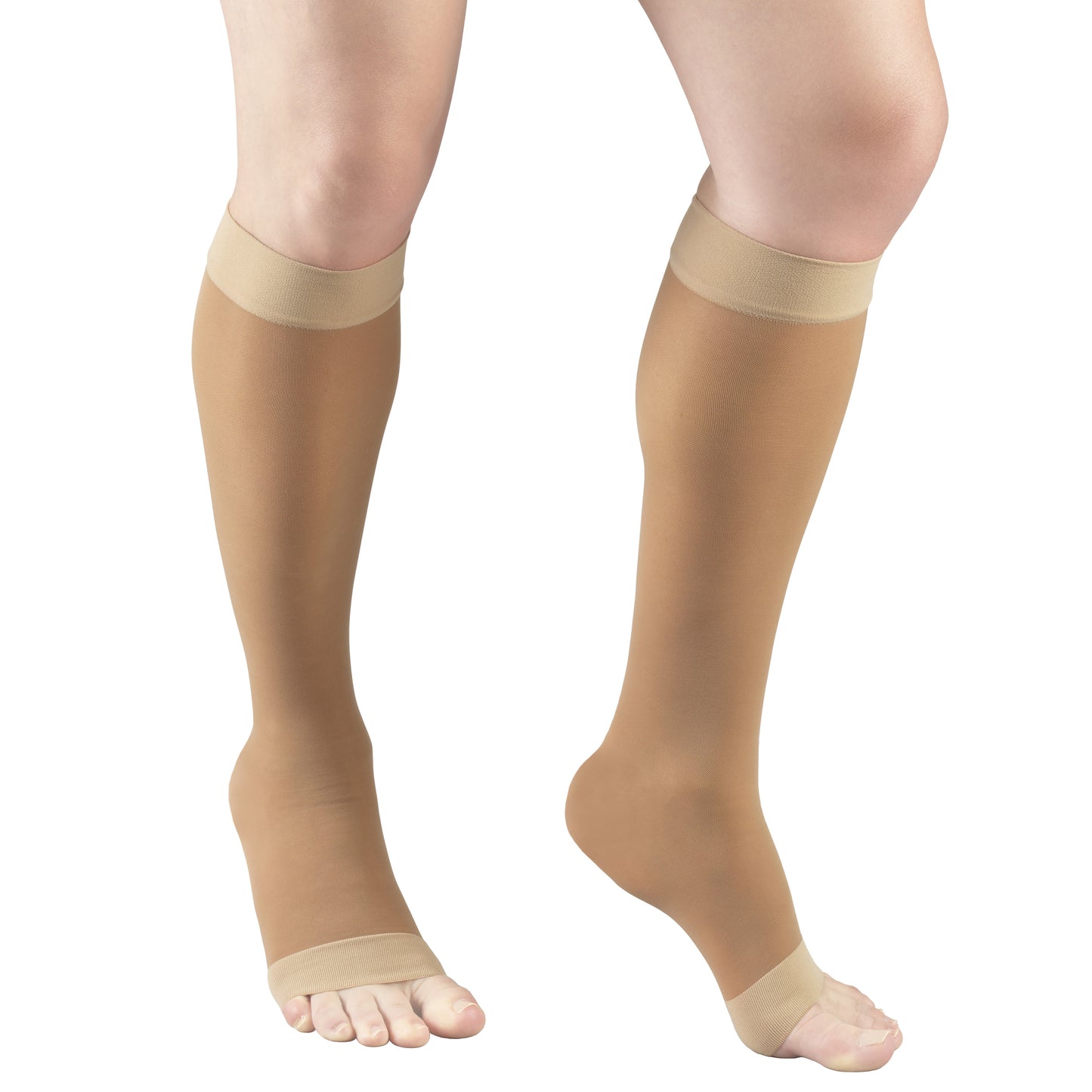 Truform Sheer Compression Stockings, 8-15 mmHg, Women's Open Toe, Knee High Length, 20 Denier