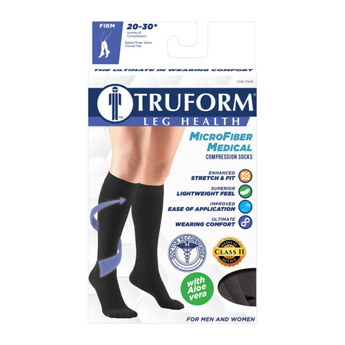 Truform 20-30 mmHg Medical Compression Stockings, Aloe Infused Microfiber, Knee High, Closed Toe