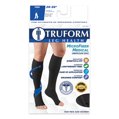 Truform 20-30 mmHg Compression Stockings for Men and Women, Knee High Length, Open Toe