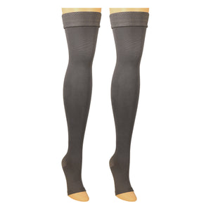 Truform 20-30 mmHg Compression Stockings for Men and Women, Thigh High Length, Dot-Top, Open Toe