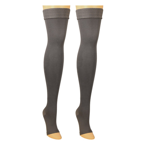 Truform 20-30 mmHg Compression Stockings for Men and Women, Thigh High Length, Dot-Top, Open Toe
